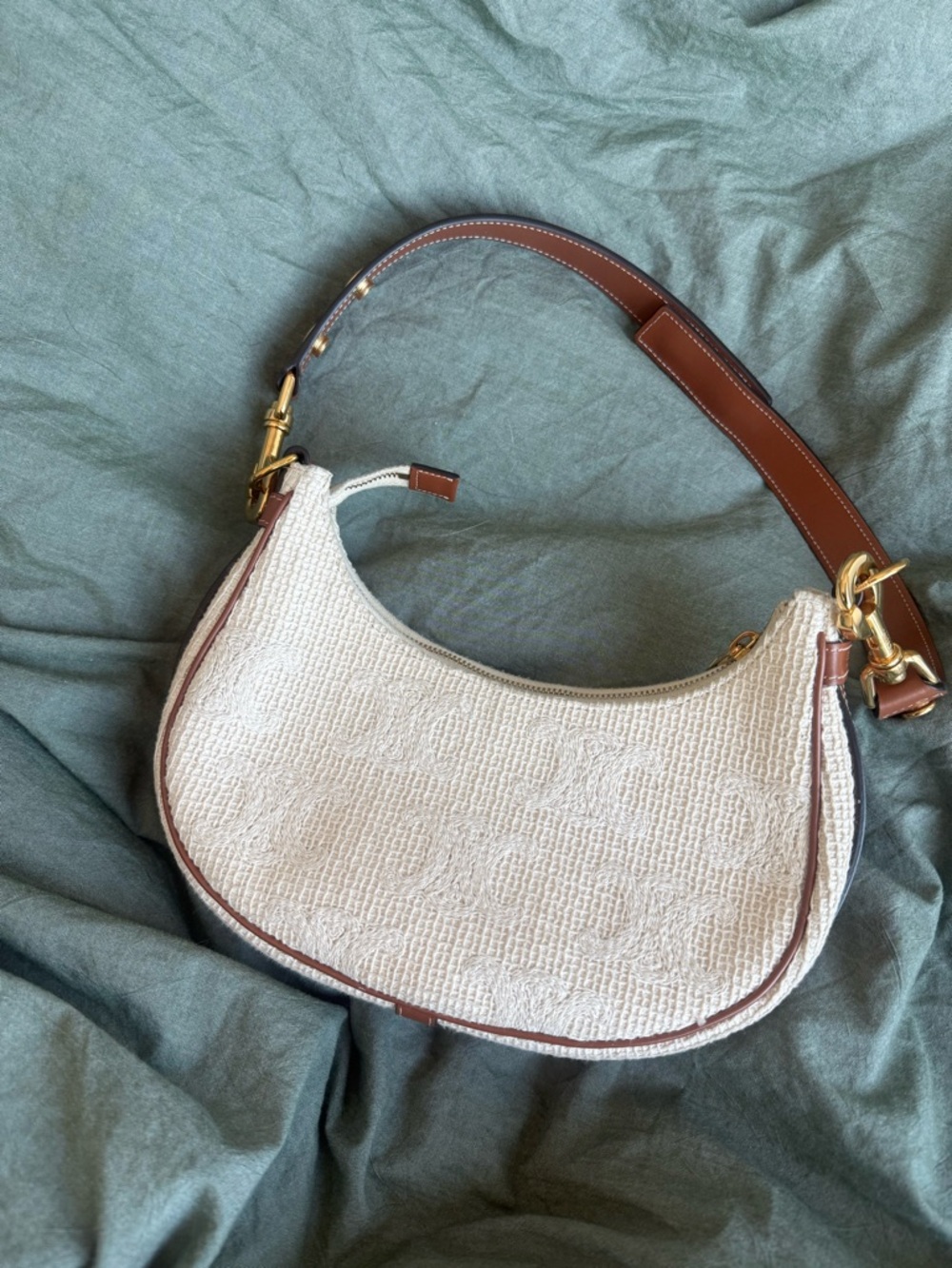 Celine Crochet Embroidered Ava Triomphe Bag in Tan